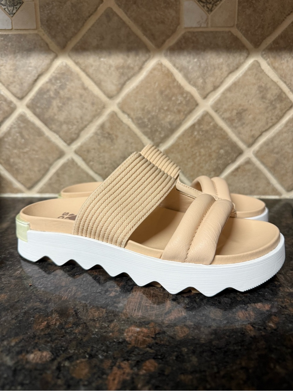 Sorel Women's Viibe Slide Sandals color - Nova Sand, Sea Salt